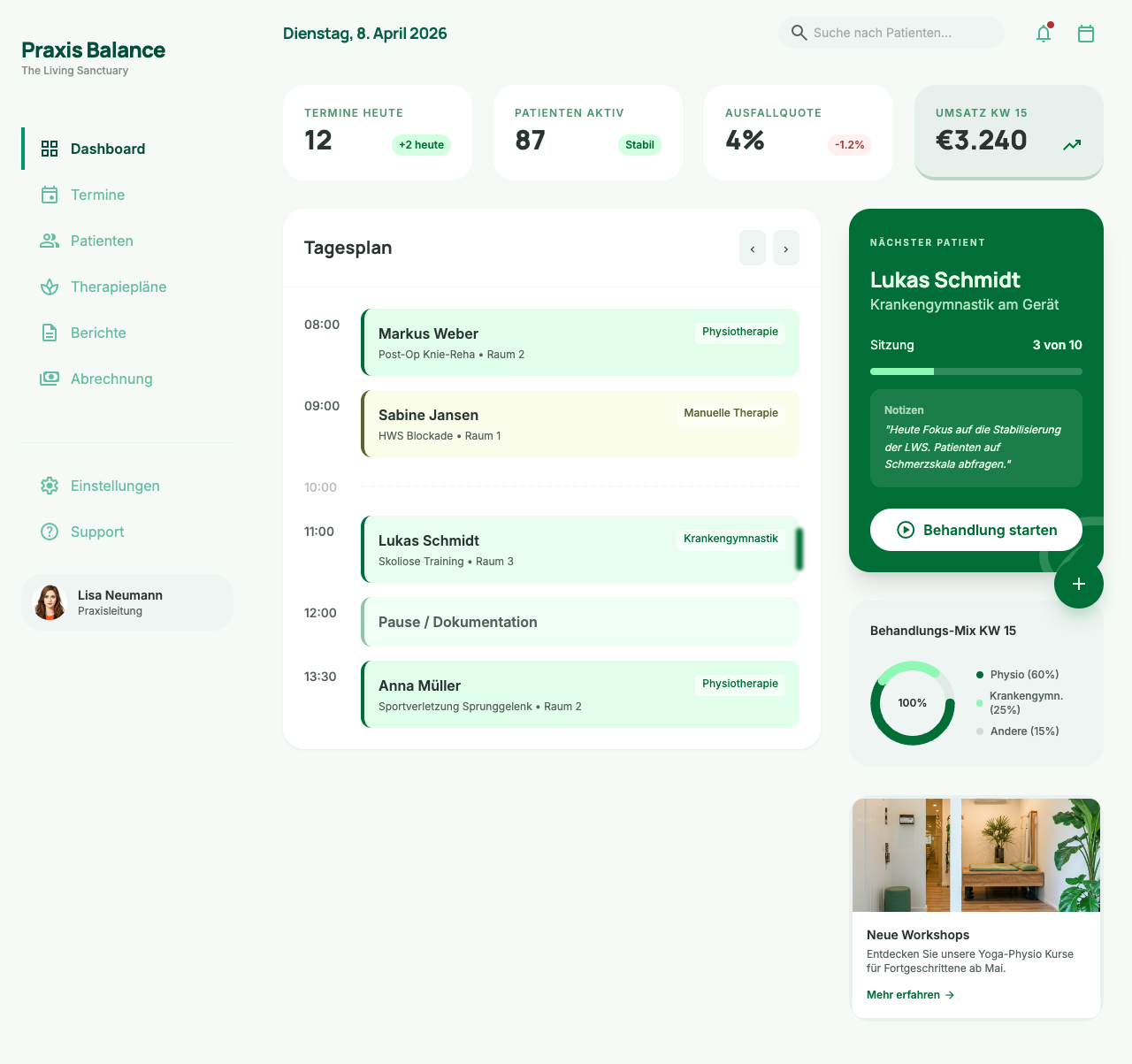 Therapiepraxis Dashboard