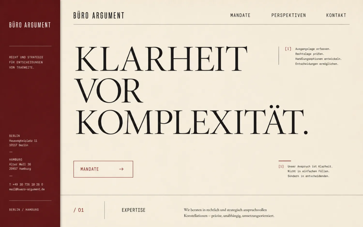 Design-Konzept Argument – Beratung & Recht (fiktiv)